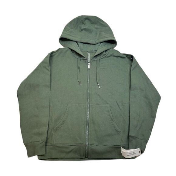 Calvin Klein Tops - Calvin Klein Performance‎ Fleece Hoodie Womens Small Thyme Green Logo Stripe Zip